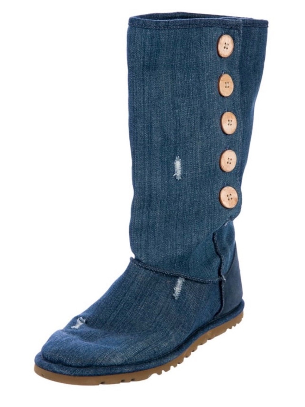 Vintage Rare UGG Australia Denim Lo Pro Wooden Button Boots Blue S/N 1862 Size 6